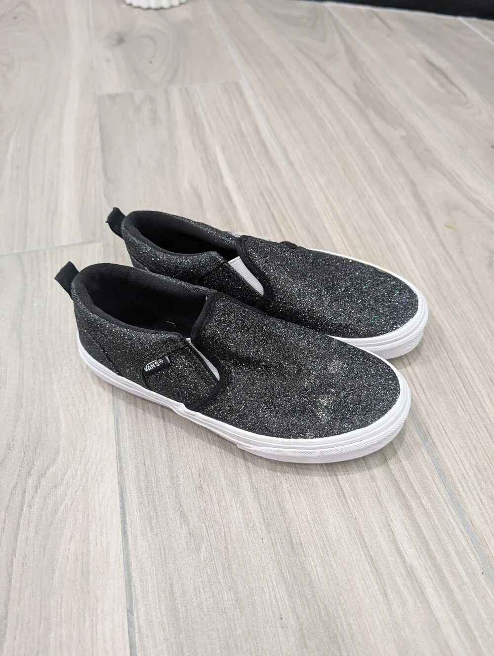 Vans Off The Wall Black Sparkle Shoes Size 3